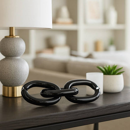 Decorative Sculpture - Black Glass Chain Link, 13 in.