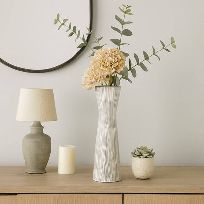Decorative Floor Vase - White Ceramic Trumpet, 25 in.