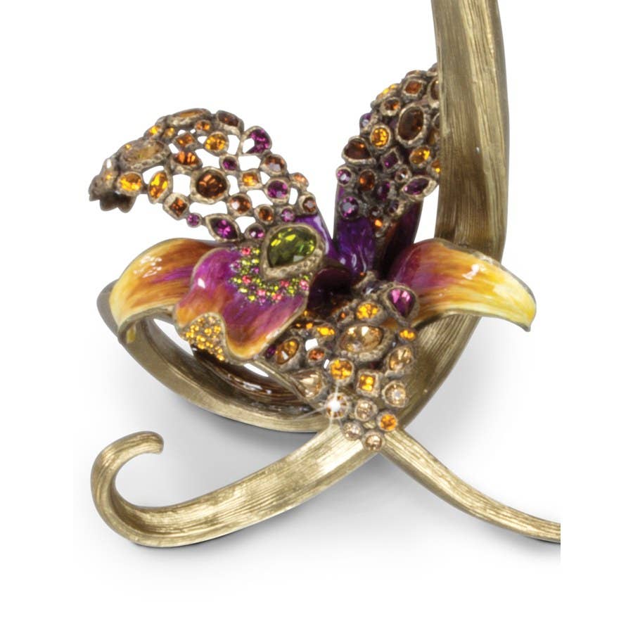Jay Strongwater Mirabelle Orchid Candlestick Holder, Flora Leaf Swarovski Crystal Enamel