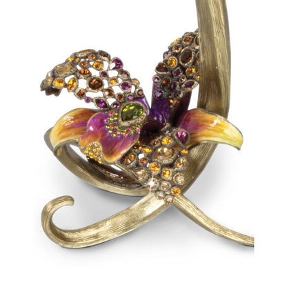 Jay Strongwater Mirabelle Orchid Candlestick Holder, Flora Leaf Swarovski Crystal Enamel