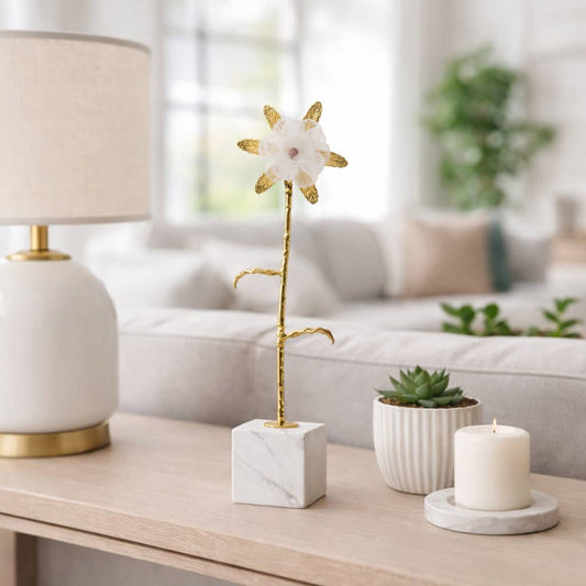 Sculpture - Gold Metal Flower with Marble Base, 21 in.