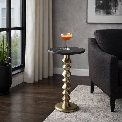 Side Table - Black Marble Top with Sculptural Base, 27 in.