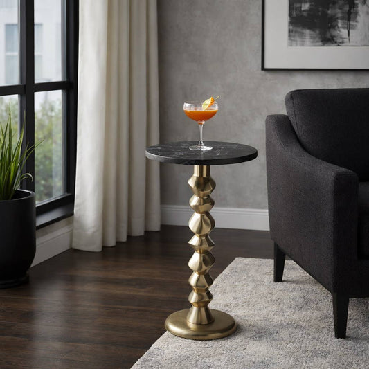 Side Table - Black Marble Top with Sculptural Base, 27 in.