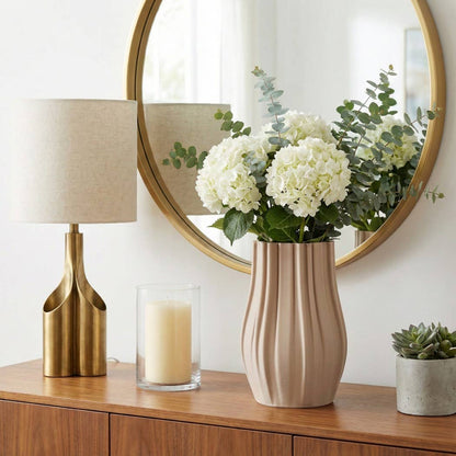 Decorative Vase - Tan Ceramic 3D Printed Sculpted, 11 in.