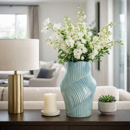 Decorative Vase - Blue Ceramic Organic Shaped, 17 in.