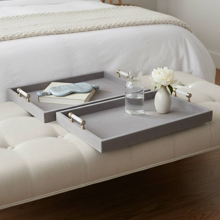 Trays Set of 2 - Gray Wood Moonstone Hardware, 18/20 in.