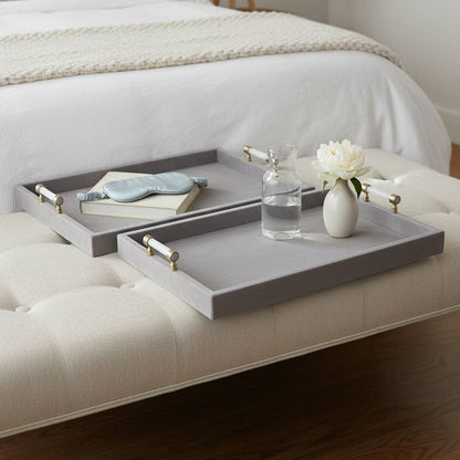 Trays Set of 2 - Gray Wood Moonstone Hardware, 18/20 in.