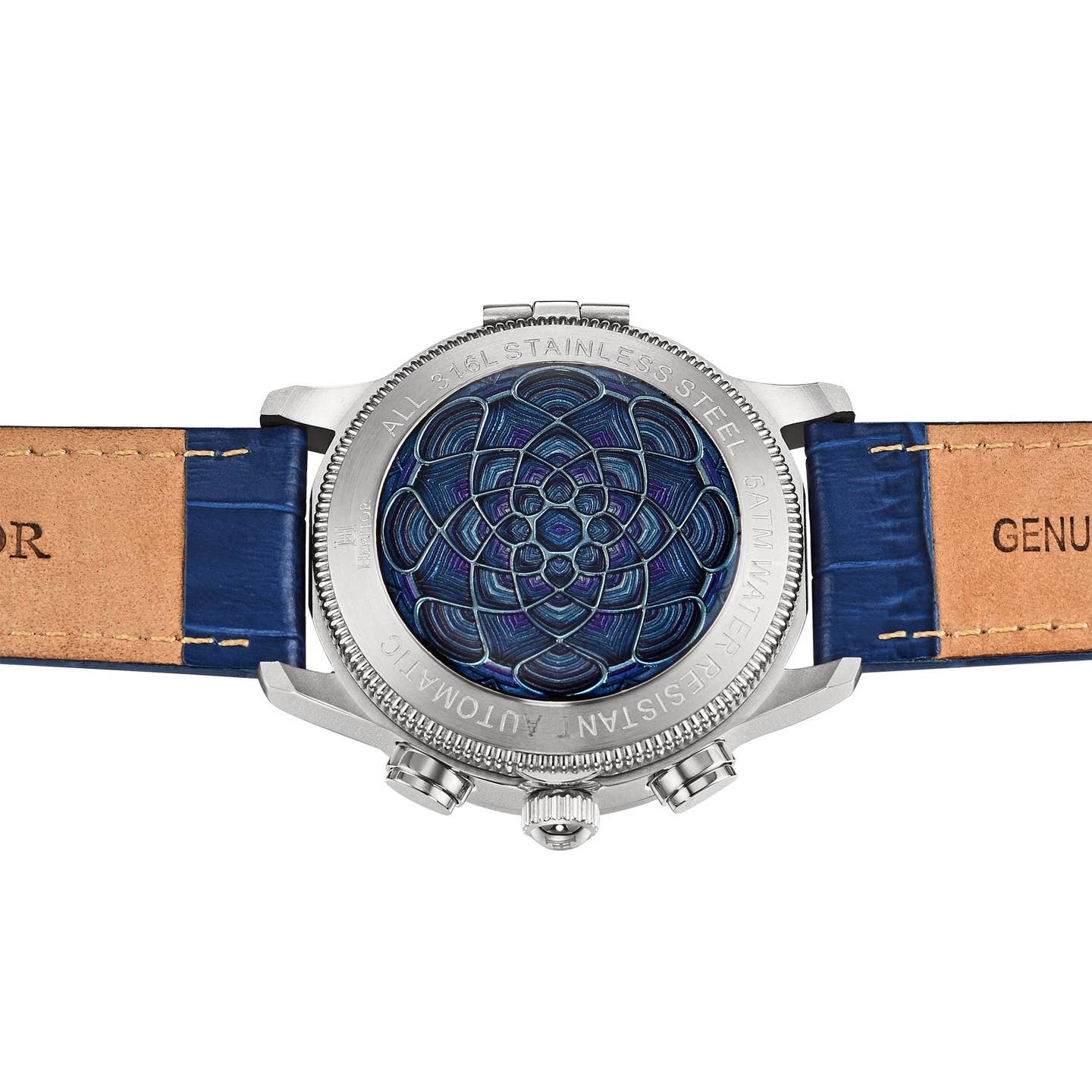 Heritor Apostle Leather Band Men's Automatic Day-Date Leather Watch, Blue/Blue