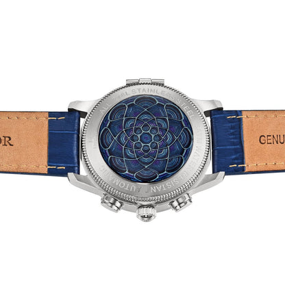 Heritor Apostle Leather Band Men's Automatic Day-Date Leather Watch, Blue/Blue