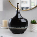 Decorative Bottle - Black Metal Topper Brass Trim, 20 in.