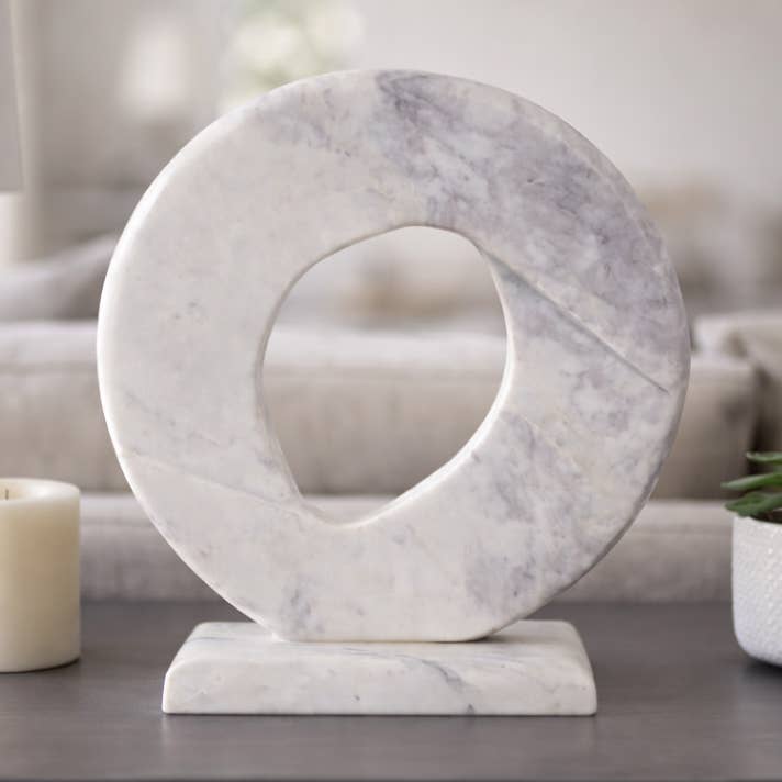 Decorative Sculpture - White Marble Carved Ring, 17 in.