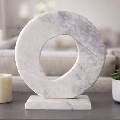 Decorative Sculpture - White Marble Carved Ring, 17 in.
