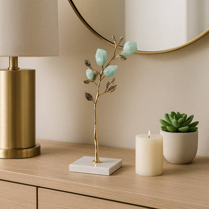 Decorative Object - Gold/Green Metal Stone Tree, 14 in.
