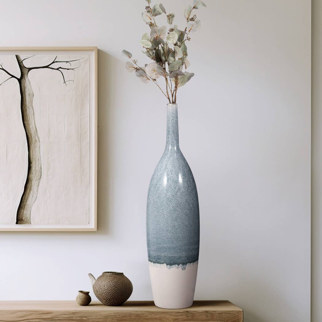 Decorative Vase - Blue Ceramic Sculptural Ombre Tall, 30 in.