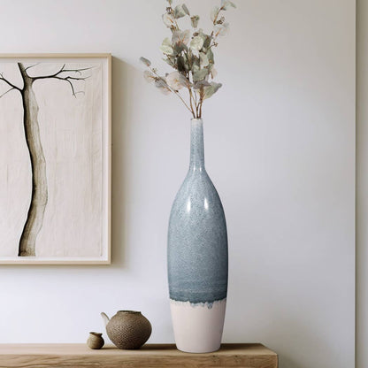 Decorative Vase - Blue Ceramic Sculptural Ombre Tall, 30 in.