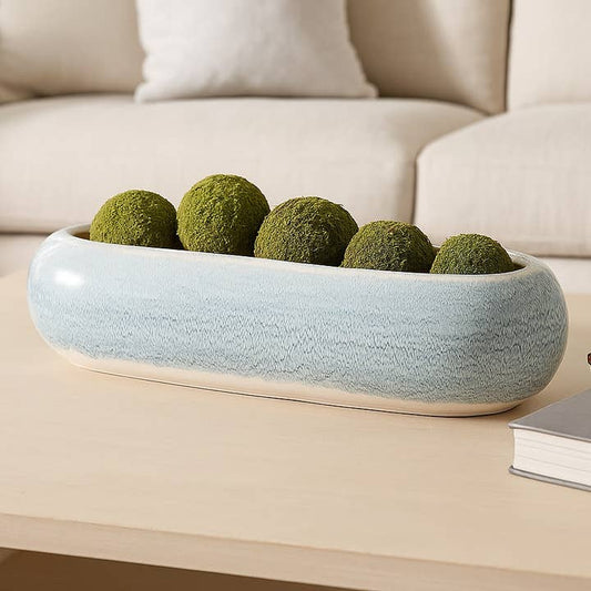 Decorative Bowl - Blue Ceramic Modern Oval Shape, 20 in.
