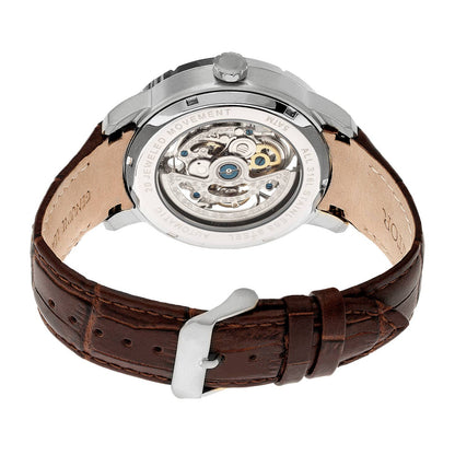 Heritor Ryder Men's Automatic Skeleton Leather Watch, Silver/Brown
