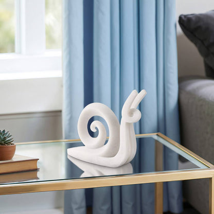 Sculpture - White Quartz Resin Decorative Snail, 10 in.