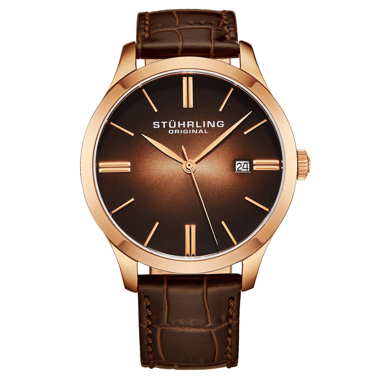 Stuhrling Original Men's Quartz Watch, Black Dial, Black Leather Strap, Style EESQ6