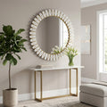 Wall Mirror - White Glass Marble Modern Round, 35x35 in.
