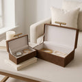 Boxes Set of 2 - Brown Suede Tigers Eye Hardware, 12/14 in.