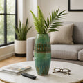 Decorative Vase - Green Ceramic Textured Detailing, 21 in.