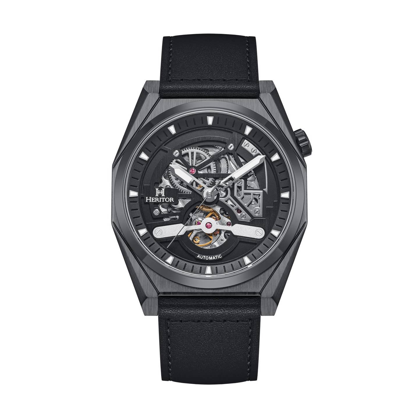 Heritor Amadeus Men's Automatic Semi-Skeleton Leather Watch, Style HERHS3405