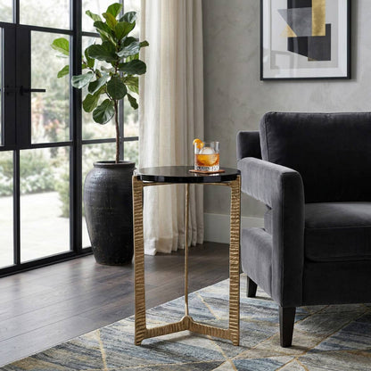 Side Table - Clear Glass Top On Textured Metal Base, 22 in.