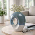Decorative Vase - Blue Ceramic Round Hollow Design, 14 in.