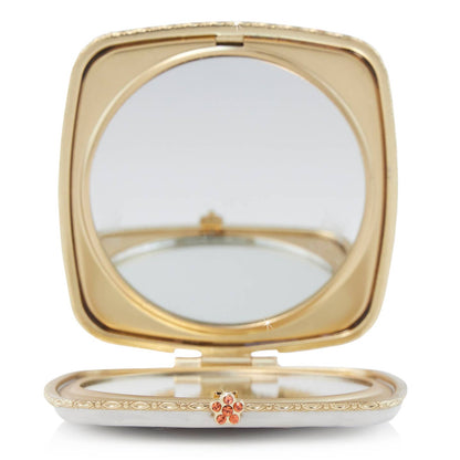 Jay Strongwater Lily Floral Flamingo Compact Mirror, Crystal Enamel Gold-Finished