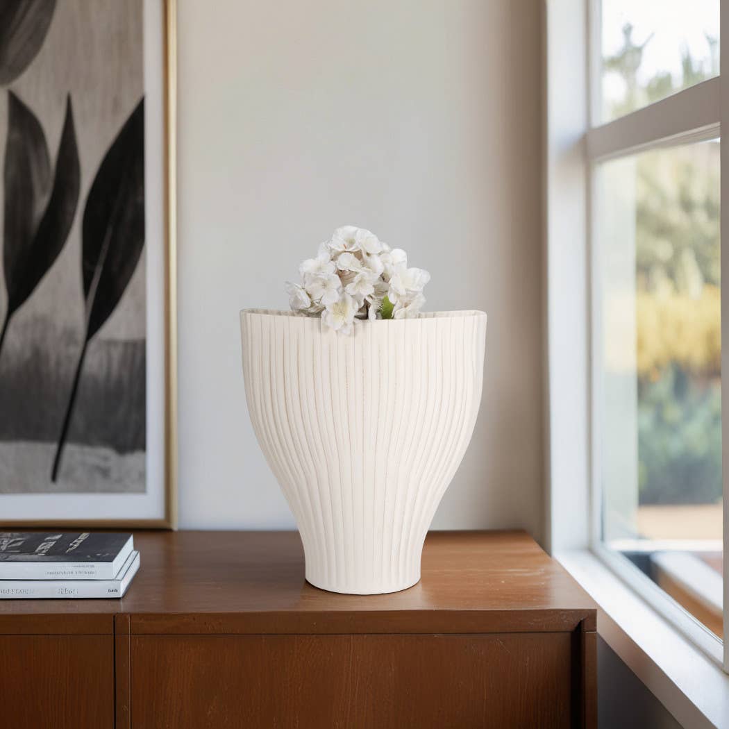 Decorative Vase - Ivory 3D Printed Sculptural Curved, 14 in.