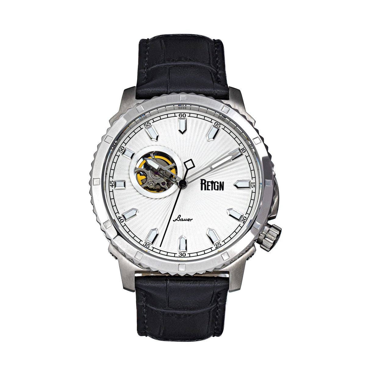 Reign Bauer Men's Automatic Semi-Skeleton Leather Watch
