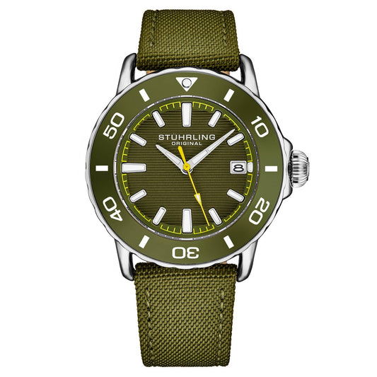 Stuhrling Original Explorer Men's Quartz Diver Watch, 40mm, Green Case
