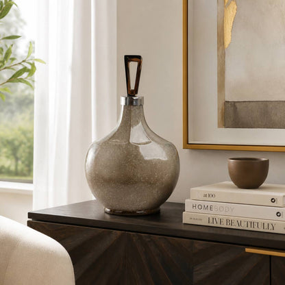 Decorative Jar - White/Gold Glass Round Small Bottle, 16 in.