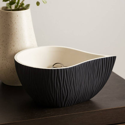 Bowl - Black/White Porcelain Teardrop Textured, 11 in.