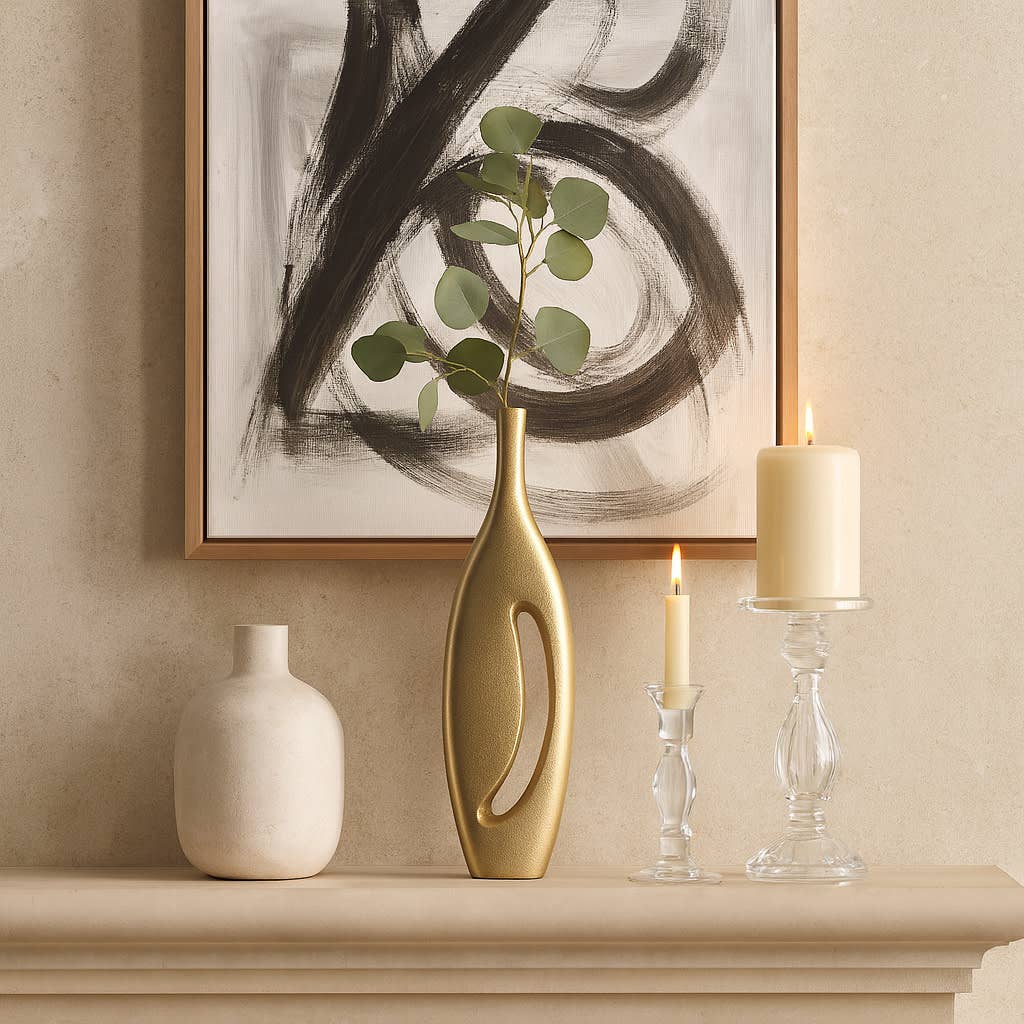 Decorative Vase - Champagne Metal Elongated Form, 23 in.