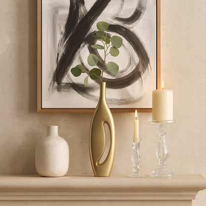 Decorative Vase - Champagne Metal Elongated Form, 23 in.