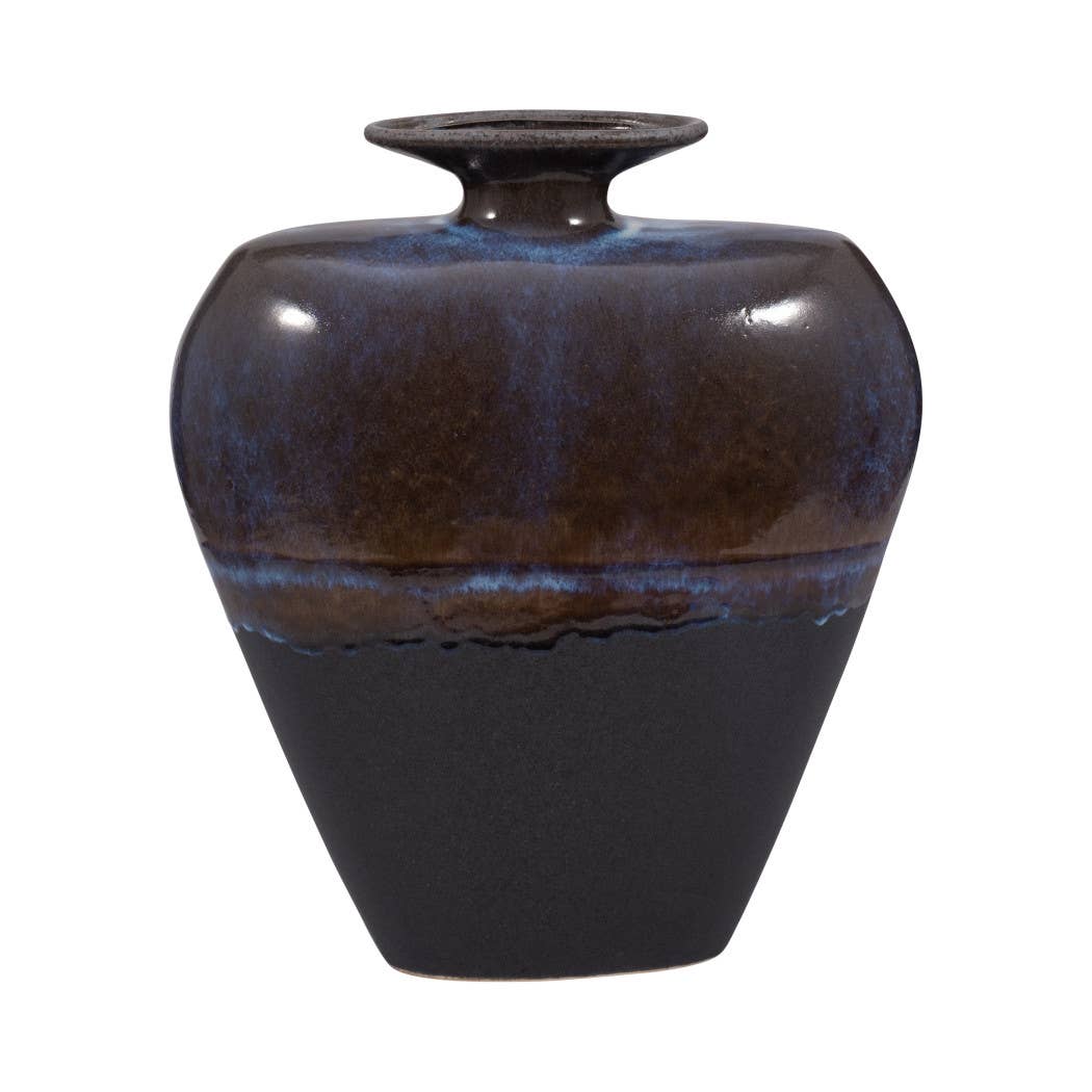 Decorative Vase - Black Ceramic Small Flared Rim, 15 in.