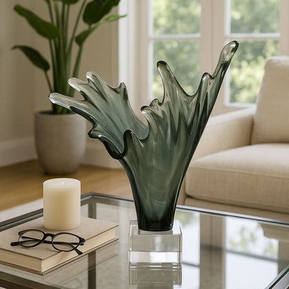 Sculpture - Gray/Clear Resin Glass Agua Splash, 16 in.