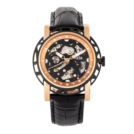 Reign Stavros Men's Automatic Skeleton Leather Watch
