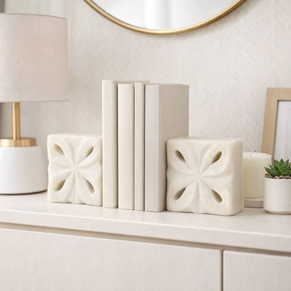 Decorative Bookends Set of 2 - White Resin Square, 12 in.