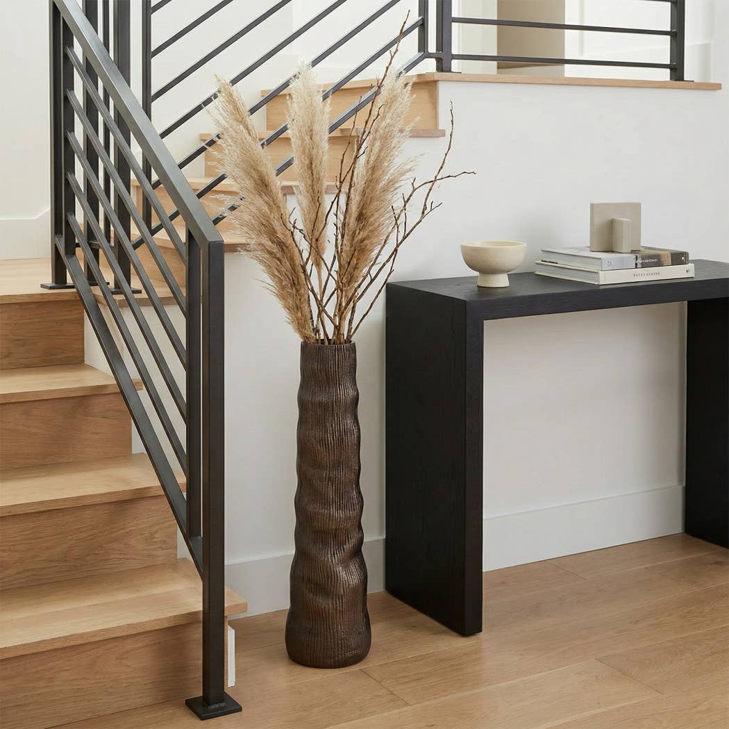 Decorative Vase - Bronze Metal Ribbed Texture, 27 in.