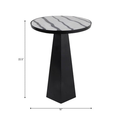 End Table - Black/White Marble Top with Tripod Frame, 23 in.