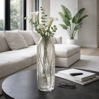 Decorative Vase - Clear Glass Cylinder Textured, 21 in.