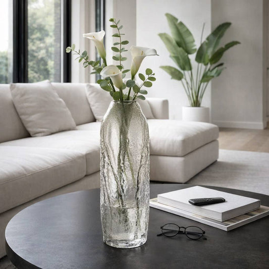 Decorative Vase - Clear Glass Cylinder Textured, 21 in.