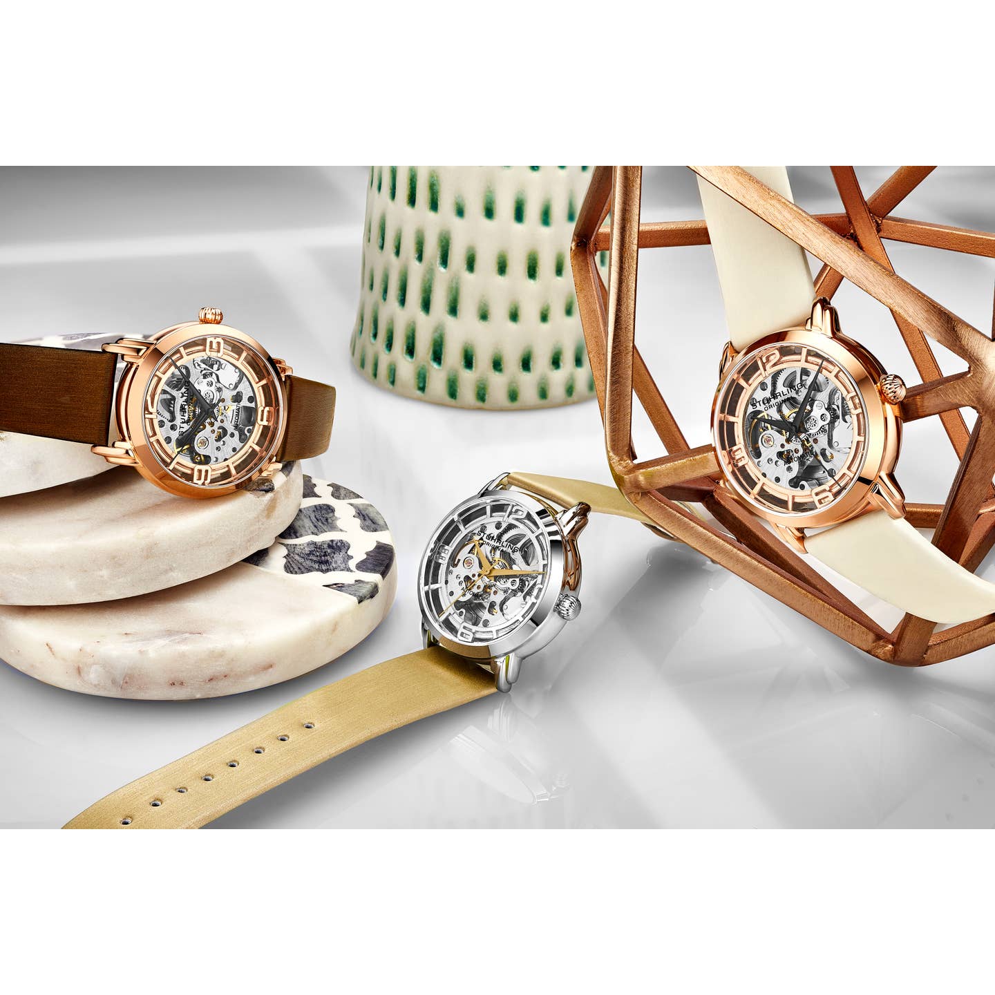 Stuhrling Original Winchester 3982 Women's Automatic Watch, 40mm, Silver Dial, Pink Leather Strap, Skeleton Dial