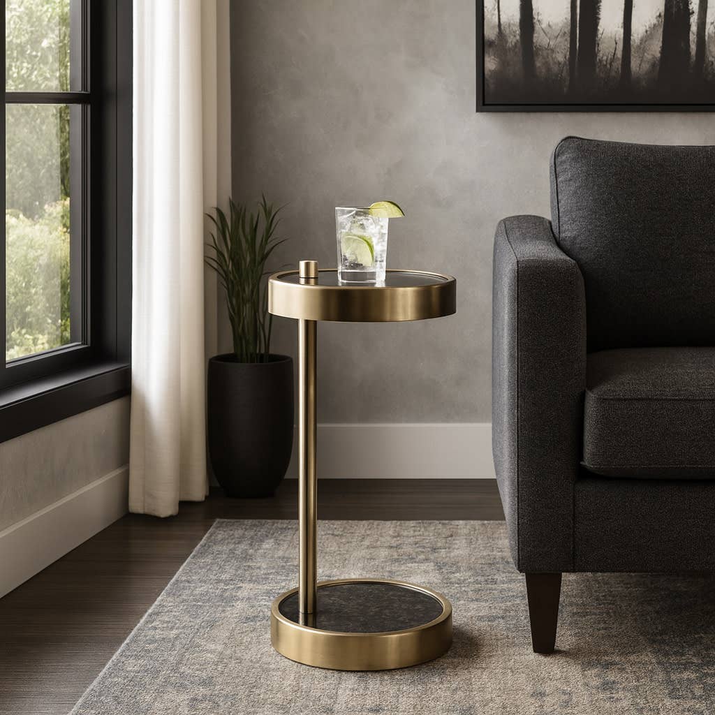 Side Table - Black/Gold Metal Minimalist Sleek Frame, 23 in.