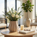 Decorative Vase - Tan Ceramic 3D Printed Sculpted, 9 in.