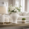Decorative Vase - White Ceramic Small Urn Design, 16 in.