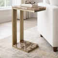 Side Table - Gold Wood Top Metal C-Shape Base, 24 in.